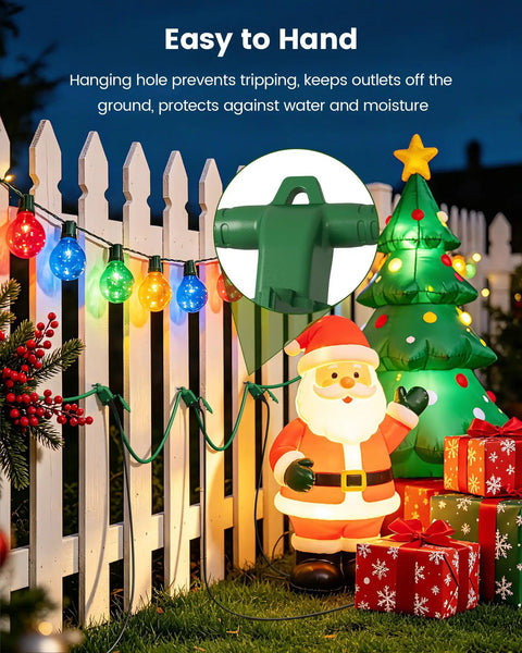 Heavy Duty 25 Foot Outdoor Extension Cord With Triple Waterproof Outlets For Patio Parties And Holiday Displays used to connect lights and decorations.