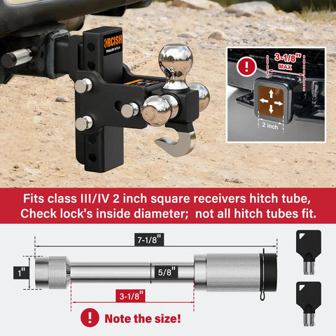 Adjustable Trailer Hitch With 360 Degree Swivel Tri Ball Mount And Tow Hook Lock, rotating 3-in-1 ball hitch in 2-inch receiver