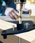 Dowel Jig Kit For Floating Shelves And Invisible Brackets, Self Centering Drill Guide For Half Inch Holes shown in use on wood