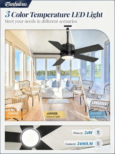 42 Inch Outdoor Ceiling Fan With Light And Remote, IP65 Waterproof Outdoor Hanging Fan for gazebo patio porch garage, black in room