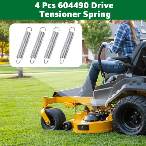 Drive Tensioner Spring 4 Pack For Raptor SD SDX Mowers Replacement Kit Keeps Belts Tight For Smooth Power Transfer 3 Inch By Half Inch Extension Springs Easy Install, 4 steel springs shown
