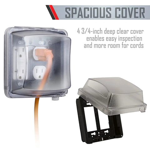 Two Gang Vertical Mount Weatherproof In Use Cover For Outdoor Electrical Boxes 55 In 1 Configurations Two And Three Quarter Inches Deep Clear Finish