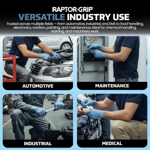 Top Tier Powder Free Nitrile Gloves In 2X Large, used in automotive and industrial maintenance for chemical resistance.