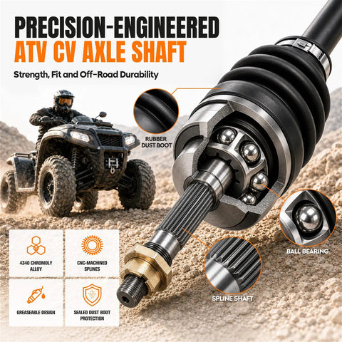 Heavy Duty Front Cv Axle Shafts Built Tough As Nails For Polaris Ranger 900 And 1000 Xp UTVs From 2013 To 2020 Plus Rzr S 800 Off Road Gear Oem Ref 1332637 Two Pack Deal close-up of axle shaft with dust boot