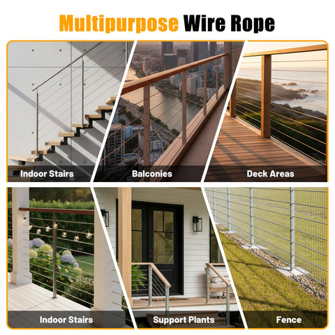 Multipurpose uses of Rugged Marine Grade 1/8 Inch Stainless Steel Cable For Railing And Deck Fencing, 7x7 Wire Rope