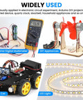 Image showcasing Kickstart Your Diy Electronics Projects With This Solid Gear Four Pack Aa Battery Holder Case Kit featuring a multimeter, LED light, and robot car.