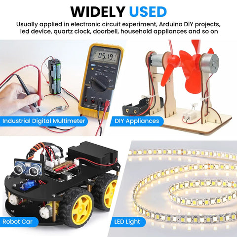 Image showcasing Kickstart Your Diy Electronics Projects With This Solid Gear Four Pack Aa Battery Holder Case Kit featuring a multimeter, LED light, and robot car.