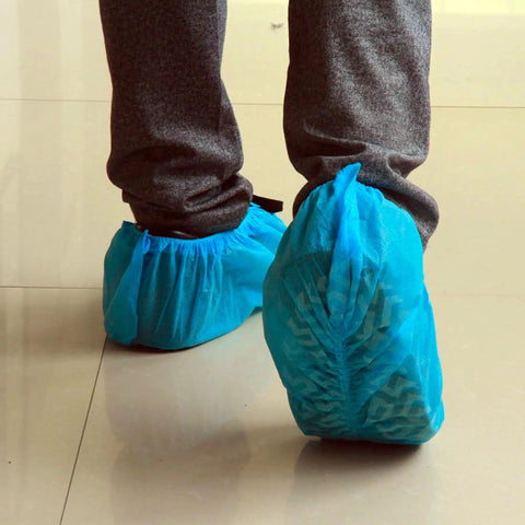 Heavy Duty Waterproof Disposable Shoe Covers With Elastic Band And Non Slip Silicone Sole For Floor Protection Blue XL 100 Pack