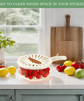 Two Pack Multifunctional Fruit Washing Bowl With Strainer 2 In 1 Drain Basket And Fruit Strainer Container With Lid on kitchen counter