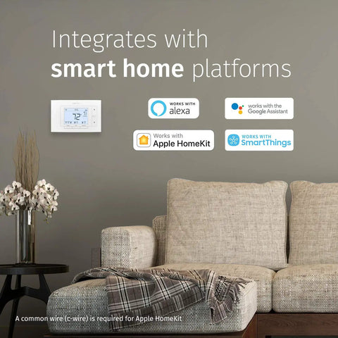 Living room with Sensi WiFi Smart Thermostat Pro Version For Smart Home That Plays Nice With Alexa Energy Star Certified on wall