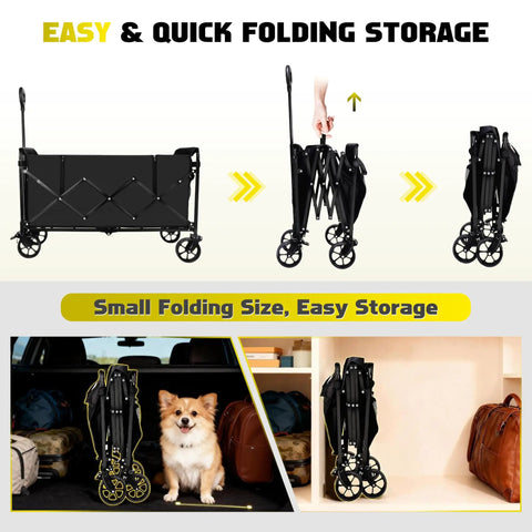Heavy Duty Collapsible Wagon Cart Built Tough With Fold Out Table 500 Lb Capacity 230L Large Wagon compact fold storage