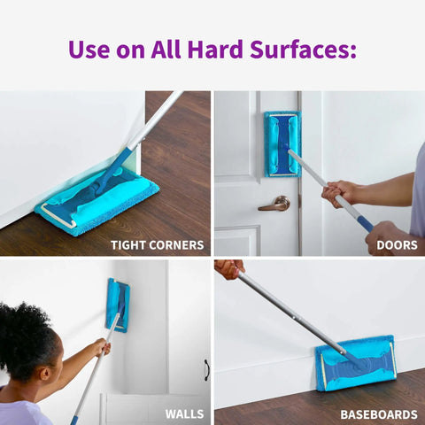 Reusable Microfiber Sweeper Pads That Fit Swiffer Mops Like A Charm Machine Washable Over One Hundred Times Kick Ass Dust And Hair Trap Saves Real Big Bucks Nifty Five Count Pack in action on tight corners, doors, walls, and baseboards.