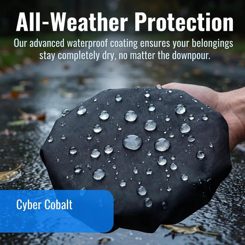 Heavy Duty Waterproof Bike Rack Cover With 60 Liters Rain Protection To Keep Treasures Dry On Outdoor Adventures And Sudden Showers For Most Bikes, black fabric with water droplets
