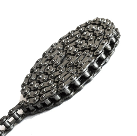 Close-up of ANSI 35 Roller Chain for Go Karts and Mini Bikes with Master Link, 3 Feet Long, 95 Links, heavy-duty design.