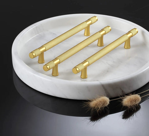 Ten Pack Gold Knurled Cabinet Pulls With 5 Inch Hole Centers 7 Inch Overall Length Brushed Brass Handles For Dresser Cabinets