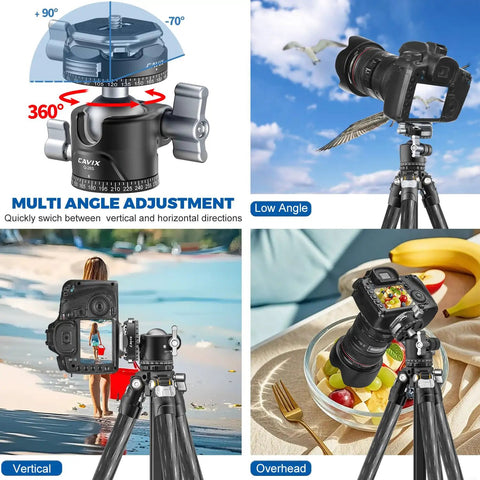 Arca QR Ball Head For Tripods And Sliders With One Quarter Inch And Three Eighths Inch Threads 360 Degree Pan adjustment angles