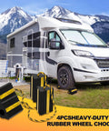 Heavy Duty Rubber Wheel Chocks With Rope Two Pair Or Four Pack Reflective Strips Anti Roll Immobilizer For RVs and Campers
