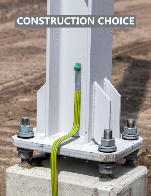 Industrial steel support secured with zinc-plated drop-in anchors and expansion screws for concrete installation.