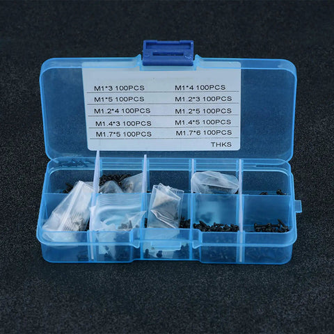 1000 Piece Stainless Steel Self Tapping Screw Kit M1 To M1.7 For Eyeglasses Watches Laptops Cameras And RC Repairs, storage box