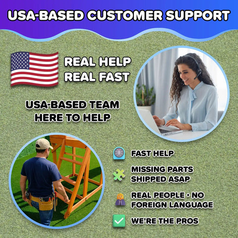 USA-based customer support for My First Swing And Saucer Outdoor Playset with team providing fast help and assistance.