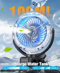 Portable Misting Clip On Fan With 100ml Water Tank LED Light 360 Degree Rotating Spray USB Rechargeable Battery