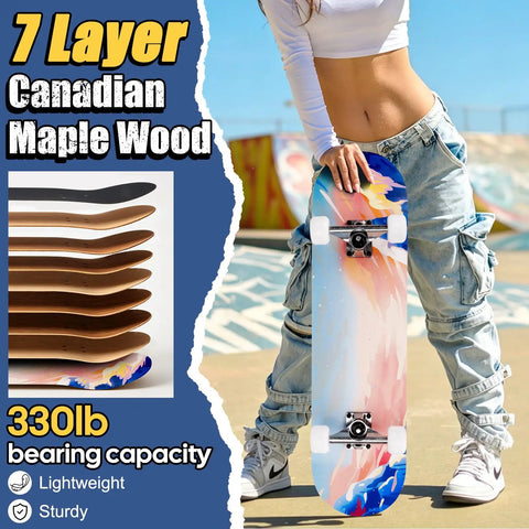 Person holding Beginner Friendly 31 Inch Pro Complete Longboard Skateboard Ocean Color with 7 Layer Canadian Maple Deck
