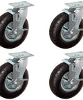 Heavy Duty 10 Inch Pneumatic Casters And 3.5 Inch Air Filled Swivel Wheels With Tough As Nails Steel Plates For 1400 Lbs Load Capacity, set of four