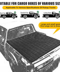 Truck Bed Cargo Net Kit With Stretchable 4x6 to 8x12 Net on pickup, suitable for various cargo box sizes, shown with cover.