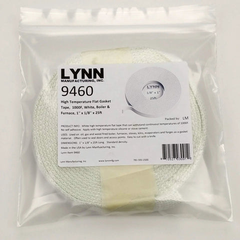 Lynn Manufacturing 9460 high-temperature flat gasket tape, white, 1in x 1/8in x 25ft for boiler & furnace.