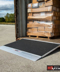 Heavy Duty Aluminum Shipping Container Forklift Ramp 60 By 63 Inch Deck for easy loading of freight from containers.