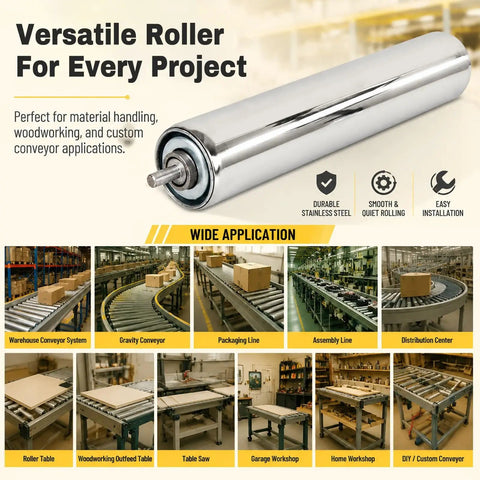 Heavy Duty Stainless Steel Gravity Conveyor Roller For Warehouse Flow Rack And Material Handling, shown in use with packages.
