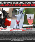 Shimano Hydraulic Brake Bleed Kit With 120ml Mineral Oil And Pro Syringe for easy at-home DIY maintenance on mountain bikes.