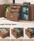 Hustle Ready L Shaped Electric Standing Desk Height Adjustable Executive Table With Walnut Finish sliding door cabinet storage details.