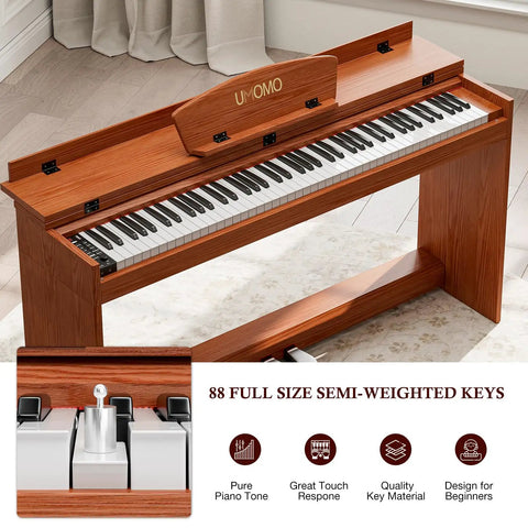 88 Key Digital Piano Keyboard Full Size Electric Piano With Stand Headphone Jack Three Pedals LCD Display 80 Demo Songs