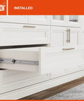 Installed 8 Inch No Slam Soft Close Drawer Slides Set on white kitchen cabinet, heavy duty side mount ball bearing rails, zinc plated steel