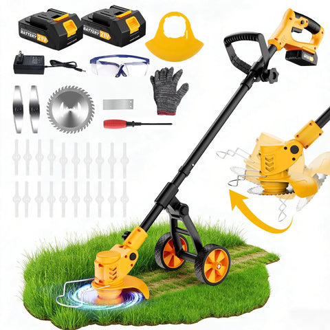 Cordless 21V Weed Eater With Three Cutting Attachments Electric String Trimmer for dense weeds with accessories on lawn