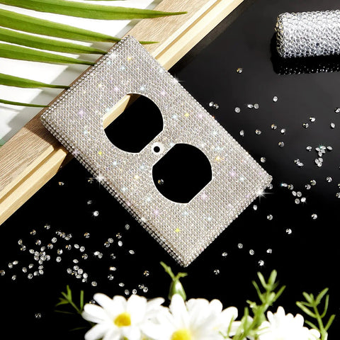 4 Pack Shiny Rhinestones Light Switch Covers Faux Crystal Wall Plate Outlet Covers Silver Bling Decor for Home Ornaments