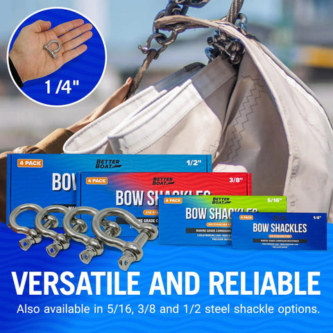 Image showing Beefy 316 Stainless Steel D Ring Shackles 4 Pack One Quarter Inch Mini Bow Or Clevis Anchor Shackles For Boats And Rigging