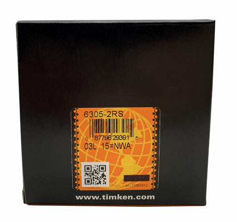 Black box of Two Pack 6305-2RS Deep Groove Ball Bearings 25x62x17mm with barcode label on front