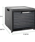 Keep It Fresh With This Top Shelf Electric Food Dehydrator Boasting Ten Rustproof Stainless Steel Trays side view with dimensions.