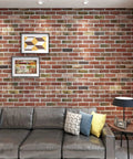 Living room with 20 Pack Faux Brick 3D Wall Panels Peel And Stick In Red Brown Self Adhesive Waterproof Foam Wallpaper