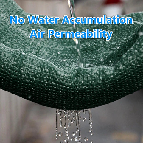 90 Percent Blackish Green Shade Cloth 6.5x10 Ft Beefy HDPE Shade Net With Reinforced Grommets showing water permeability