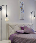 Set Of 2 Plug In Wall Sconces In Metal Black With Swing Arm And On Off Switch Cozy Vintage Industrial Wall Lighting in bedroom