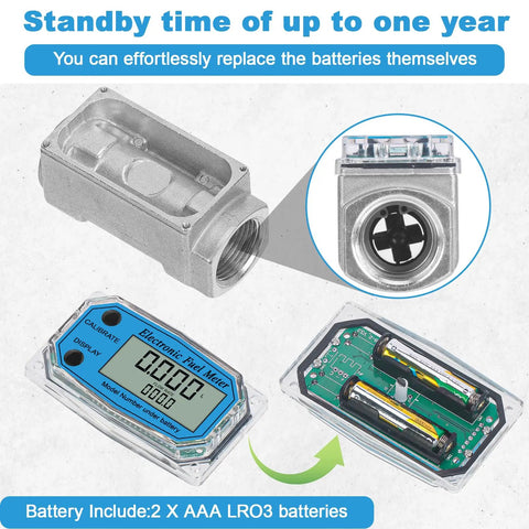 Inline One Inch NPT Digital Turbine Flow Meter For Water Diesel Gas Oil Gasoline And Other Liquids 2.6 To 26 GPM