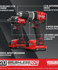 V20 Cordless Drill And Impact Driver Combo Kit with Brushless Motors, shown with quick release chuck and LED work light.