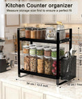 Coffee Station Organizer For Counter With Two Tier Wood Shelves And Three Compartment Pod Storage, sleek black design