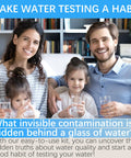 17 in 1 Drinking Water Test Kit With 100 Strips And 4 Bacteria Tests For Tap, Well And Home Water Quality, Easy To Test Read And Detect Hardness Lead Iron pH Copper Bacteria And More family holding water glasses