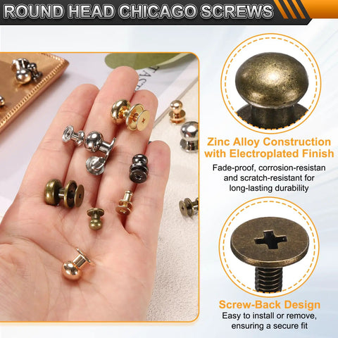 Top Notch Bronze Chicago Screw Button Stud Rivets 7mm Zinc Alloy Metal Fasteners For Leather Craft shown in hand.