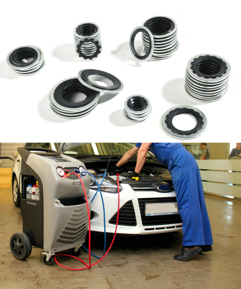 AC O Ring Kit 60Pcs Seal Kit For Automotive Air Conditioning Silver Rubber O Rings with mechanic using kit on car