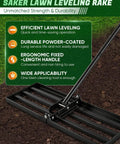 Lawn Leveling Rake For Easy Yard Work 30x10 Inch Head 73 Inch Heavy Duty Tool With Stainless Steel Handle on soil background